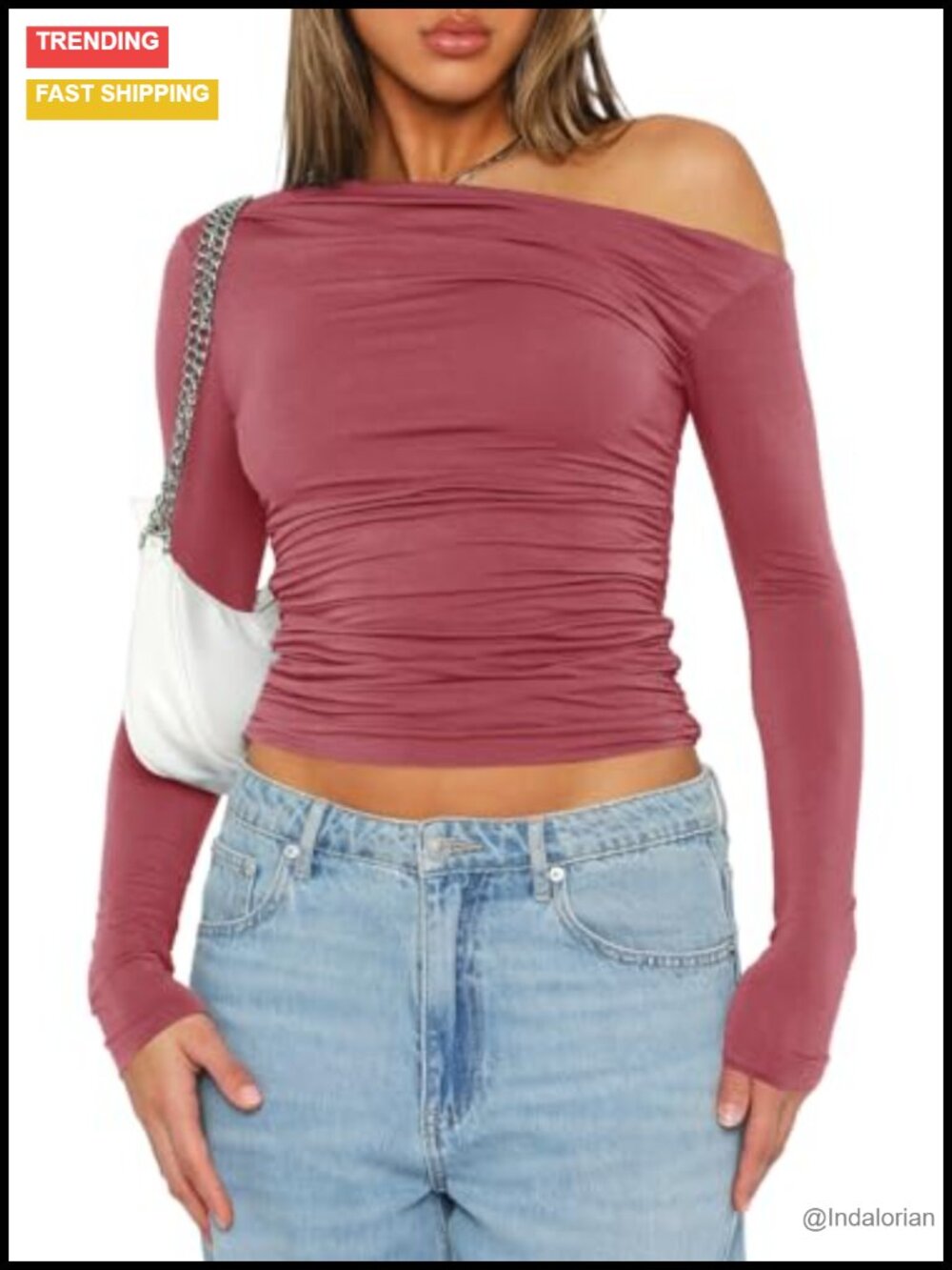 Women's Off Shoulder Ruched Long Sleeve Crop Top Y2K Slim Fit Going Out Blouse